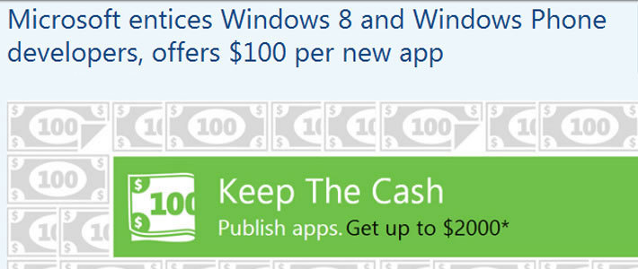 Microsoft обещает разработчикам до $2 тыс. за приложения для Windows