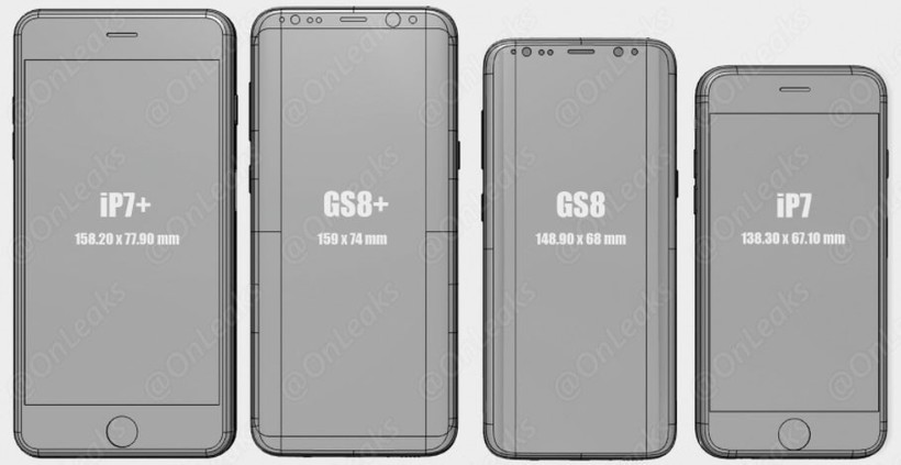 Размеры Galaxy S8 и S8 Plus сравнили с iPhone на утекших в сеть рендерах