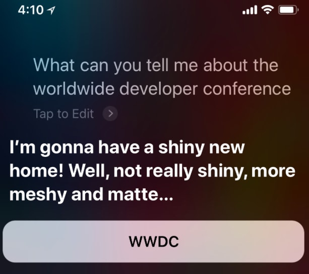<div>                                 Голосовой помощник Siri обещает поумнеть на мероприятии WWDC                            </div>